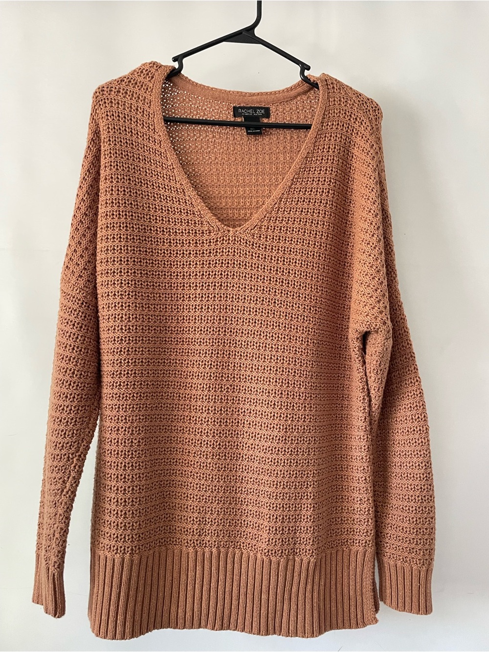 Rachel Zoe V-Neck Crochet Knit Sweater - Dusty Rose Pullover